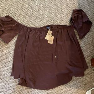 Brown off the shoulder silky shirt from American eagle. Worn once!